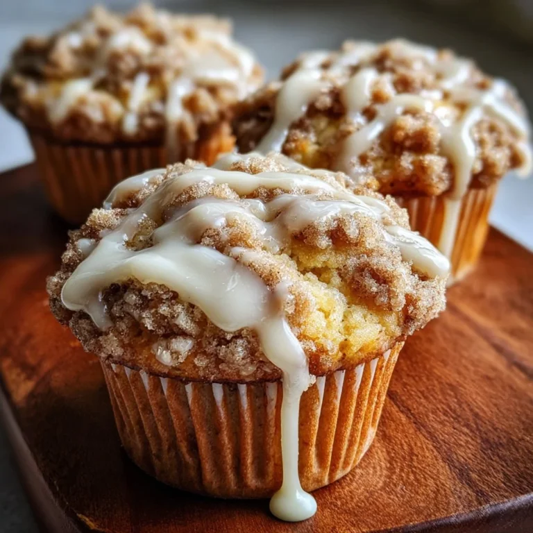 Delicious banana crumb muffins drizzled with vanilla glaze on a plate.