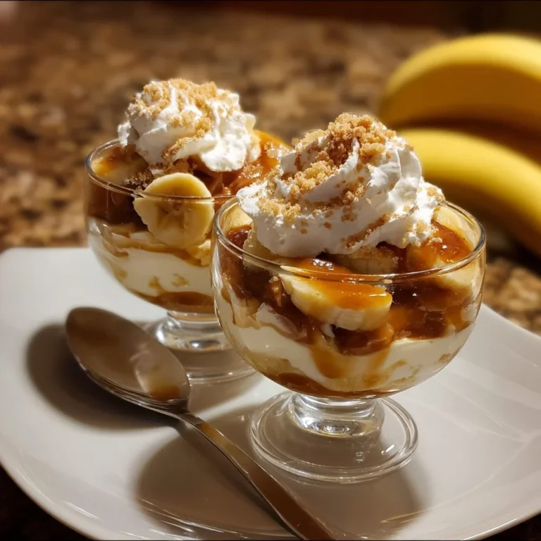 Delicious Bananas Foster Pudding Parfaits in clear glass serving dishes