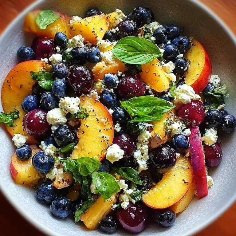 Blueberry Peach Feta Salad with vibrant fruit and cheese toppings