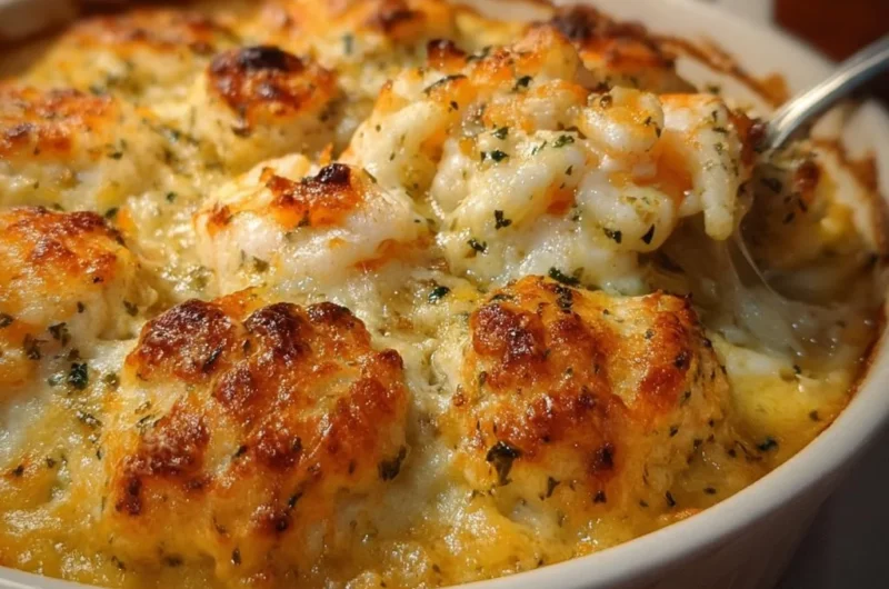 Cheddar Bay Biscuit Seafood Bake served with fresh ingredients and herbs