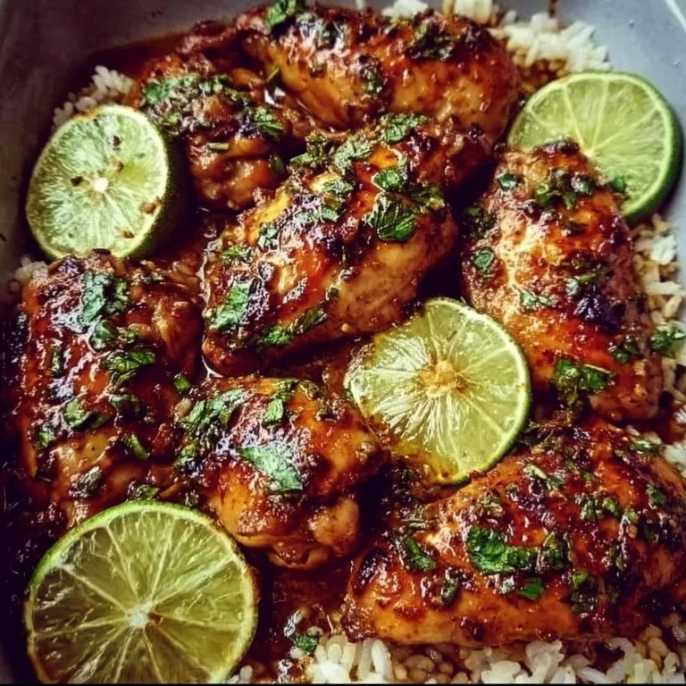 Juicy Chili Lime Chicken garnished with fresh lime and chili peppers.