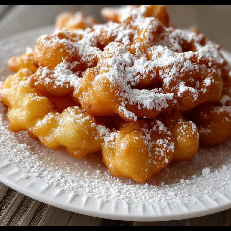 Delicious classic funnel cake sprinkled with powdered sugar on a plate.