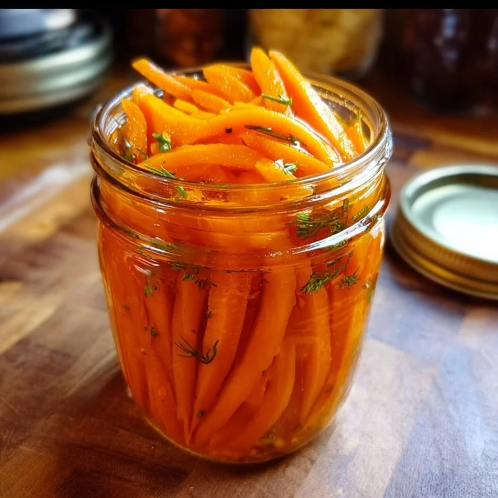 Easy homemade pickled carrots in a jar, ready to enjoy