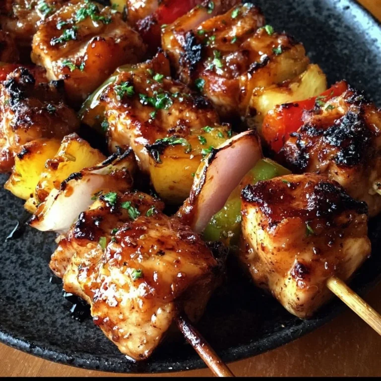 Grilled Hawaiian Chicken Skewers with pineapple and bell peppers