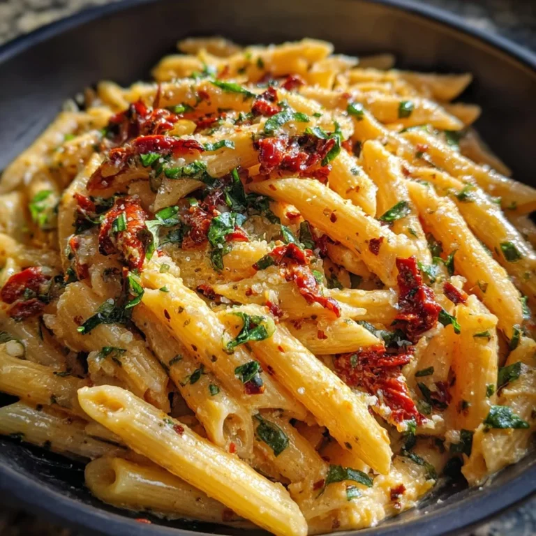 One-pot creamy sun-dried tomato pasta dish served in a bowl