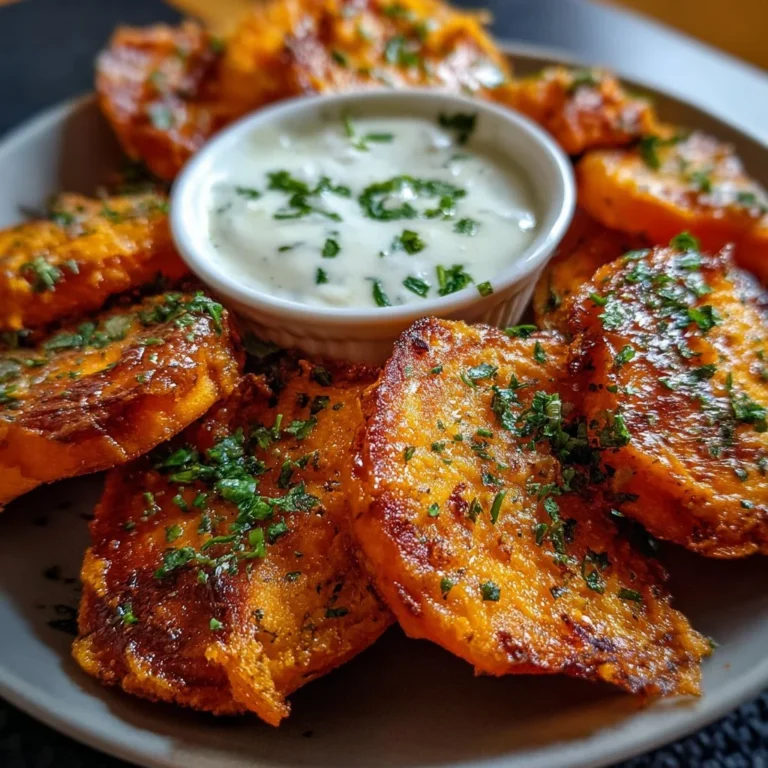 Sticky smashed sweet potatoes served with garlic yogurt dip