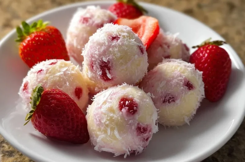 Delicious strawberry yogurt bites served on a plate, perfect for a healthy snack.
