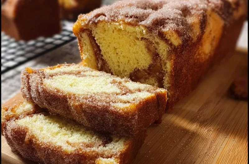 Freshly baked sweet cinnamon sugar bread loaf garnished with cinnamon sugar
