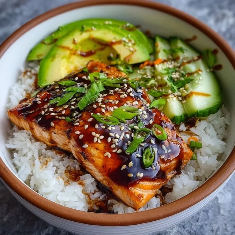 Delicious Teriyaki Salmon Bowl with fresh vegetables and rice