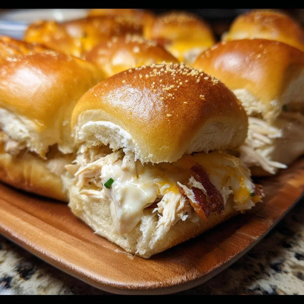 Delicious Chicken Bacon Ranch Sliders served on a platter
